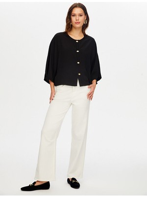 Faik Sönmez Gold Düğme Detaylı Dökümlü Rayon Bluz W26BLZ006