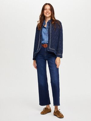 Faik Sönmez Simli Şerit Detaylı Kapitone Denim Ceket W26CKT013