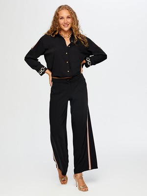 Faik Sönmez Yanları Şerit Detaylı Wıde Leg Fıt Pantolon W26PNT025