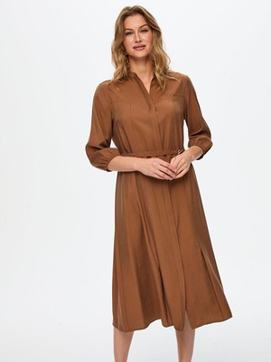 Faik Sönmez Kemer Detaylı Kaçık Yaka Modallı Elbise W26ELB010