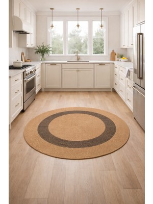 Halımax Salda JUT04 Hasır Çift Taraflı Yıkanabilir Jüt Kilim Mutfak Banyo Koridor Halısı Yuvarlak Jüt Halı