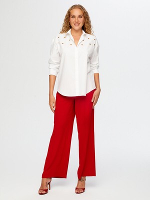 Faik Sönmez Taşlı Trok Aksesuarlı Poplin Gömlek W26GML008