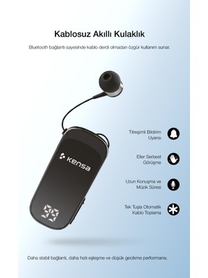 Kensa Makaralı Kulaklık Bluetooth 6.0 | 20 Saat Konuşma | Dijital Ekran | Titreşimli | Hızlı Şarjlı