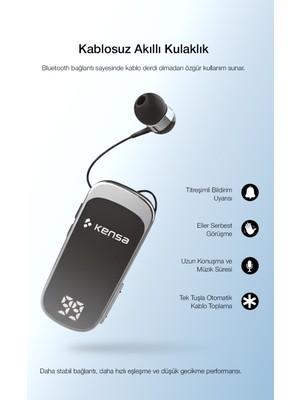 Kensa Makaralı Kulaklık Bluetooth 6.0 | 20 Saat Konuşma | Dijital Ekran | Titreşimli | Hızlı Şarjlı