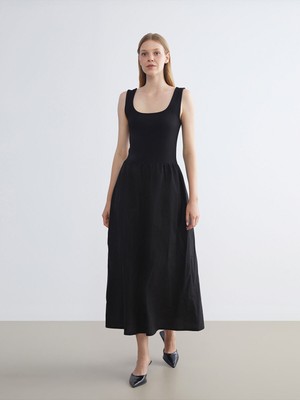 Lc Waikiki Yeni Sezon Kare Yaka Belden Oturtmalı Elbise