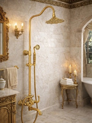 Fualora Antik Çiçek Desenli Pirinç Banyo Robot Duş Seti