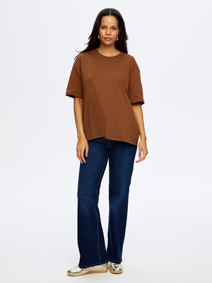 Faik Sönmez Taş Detaylı Yuvarlak Yaka Pamuklu Tshirt W26TSH051