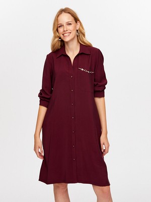 Faik Sönmez Boncuk Şerit Detaylı Modallı Gömlek Elbise W26ELB018