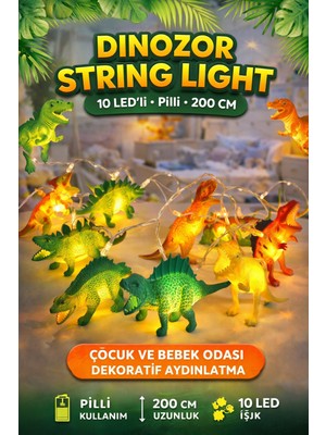 PremiumPort Dinozor Figürlü 10 LED Pilli Işıklı Çocuk ve Bebek Odası Dekorasyonu