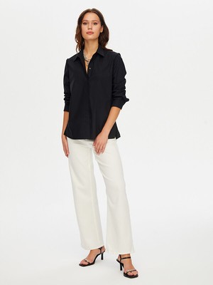 Faik Sönmez Omuzu Boncuk Şerit Detaylı Poplin Gömlek W26GML012