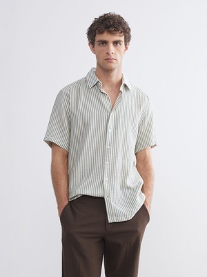 Lc Waikiki Yeni Sezon Regular Fit Kısa Kollu Çizgili Müslin Erkek Gömlek