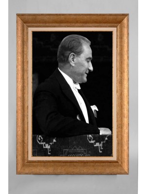 Giyense Özel Seri Altın Paspartulu Çerçeveli Atatürk Tablo R738