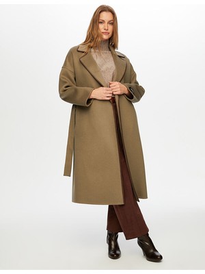 Faik Sönmez Deri Biye Detaylı Kaşmir Karışımlı Manto W26MAN001