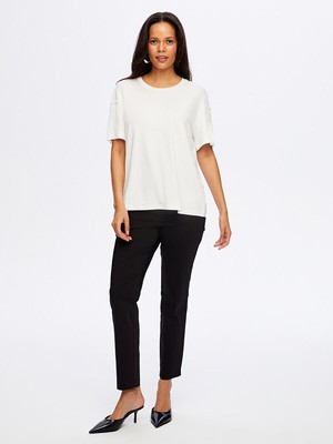 Faik Sönmez Kolları Pilise Detaylı Yuvarlak Yaka T-Shırt W26TSH079