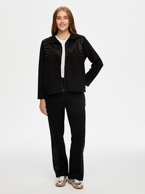 Faik Sönmez Boncuk Payet Iş Detaylı Önü Fermuarlı Eşofman Üst W26ESU008