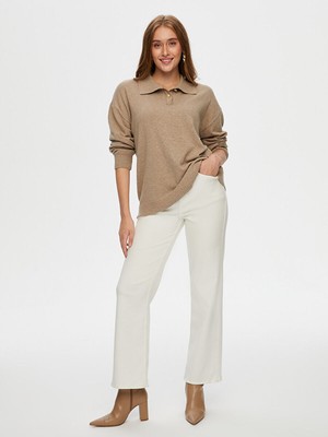 Faik Sönmez Gold Düğme Detaylı Kaşmir Karışımlı Polo Yaka Triko Bluz W26TRB004