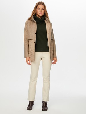 Faik Sönmez Yün Kumaş Garnili Kapüşonlu Kapitone Kaban W26KKB001