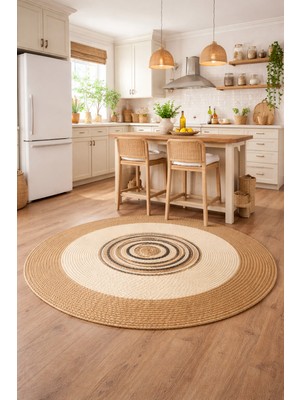 Halımax Salda JUT06 Hasır Çift Taraflı Yıkanabilir Jüt Kilim Mutfak Banyo Koridor Halısı Yuvarlak Jüt Halı
