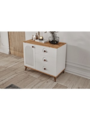 Guneystore Nevada Komple Mdf Atlantik Çam - Beyaz Şifonyer