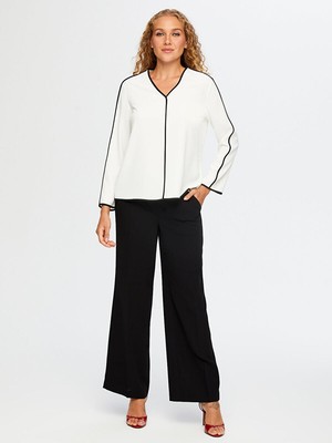 Faik Sönmez Renk Bloklu V Yaka Bluz W26BLZ015