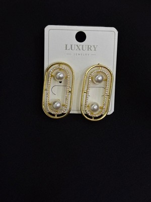 Luxury Gold Renk Inci ve Zirkon Taşlı Küpe