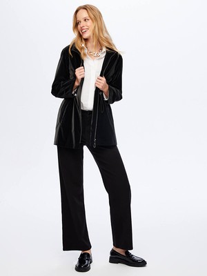 Faik Sönmez Metal Aksesuar Detaylı Kadife Görünümlü Trençkot W26TNC006