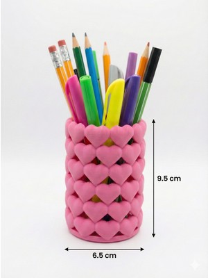 Metakey3d Kalp Desenli Pembe Masaüstü Kalemlik ve Organizer