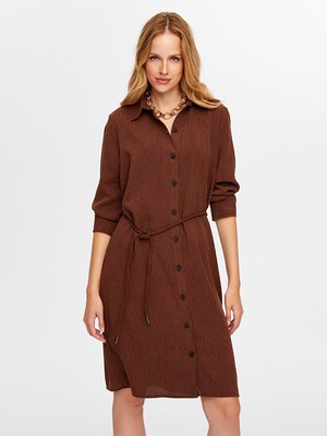 Faik Sönmez Kuşaklı Kendinden Dokulu Şönil Elbise W26ELB023