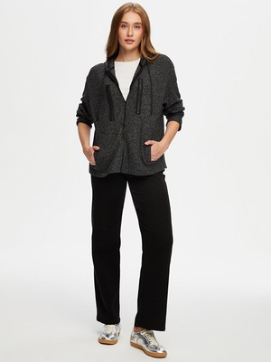 Faik Sönmez Fermuar Detaylı Kapüşon Waffle Örme Sweatshirt W26SWT005