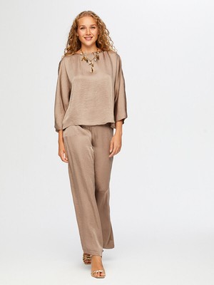 Faik Sönmez Krinkl Efektli Dökümlü Şık Bluz W26BLZ008