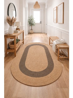 Halımax Salda JUT08 Hasır Çift Taraflı Yıkanabilir Jüt Kilim Mutfak Banyo Koridor Halısı Oval Jüt Halı