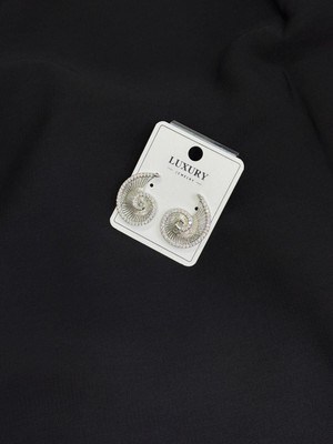 Luxury Gümüş Renk Zirkon Taşlı Küpe