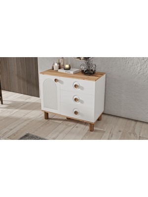 Guneystore Rosa Komple Mdf Atlantik Çam - Beyaz Şifonyer -