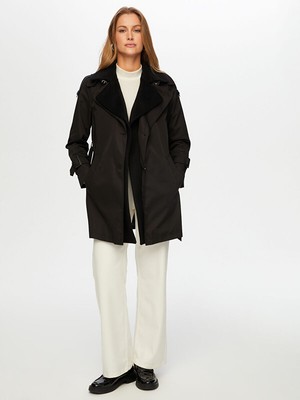 Faik Sönmez Yünlü Kumaş Garnili Uzun Trençkot W26TNC007