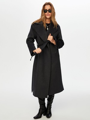 Faik Sönmez Beli Kuşaklı Yünlü Manto W26MAN003