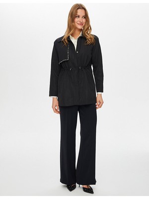 Faik Sönmez Taşlı Rüzgarlık Detaylı Beli Tünelli Trençkot S26TNC006