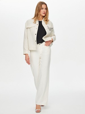 Faik Sönmez Taşlı Broş Detaylı Kendinden Simli Track Ceket S26CKT005