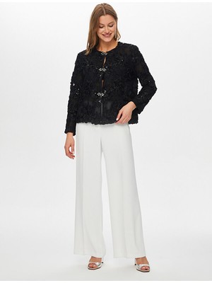 Faik Sönmez Çiçek Desen Aplike ve Payet Detaylı Abiye Ceket S26CKT003