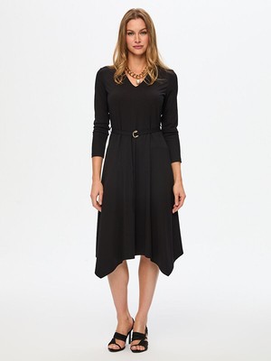 Faik Sönmez Kemer Deytaylı Uzun Kollu Örme Elbise S26ELB003