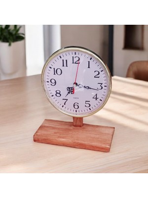 Bahat Ahşap Eskitme Ayaklı Gold Plastik Gövdeli Masa Saati 16*21 cm