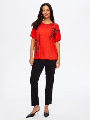 Faik Sönmez Boncuk Nakış ve Baskılı Yuvarlak Yaka Düşük Kol T-Shırt W26TSH069