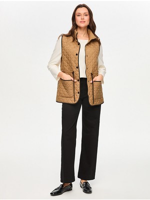 Faik Sönmez Biye Detaylı Beli Tünelli Uzun Kapitone Yelek S26KYL003