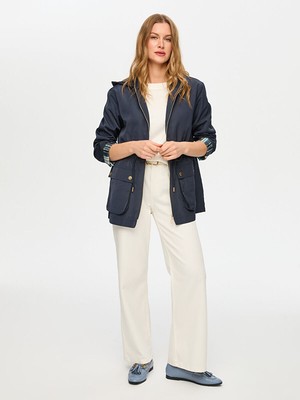 Faik Sönmez Çizgili Astarlı Kapüşonlu Trençkot S26TNC005