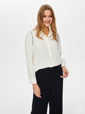 Faik Sönmez Kolu Boncuk Işli Şık Gömlek S26GML018