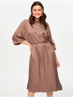 Faik Sönmez Yarım Patlı Kısa Kol Saten Torba Elbise S26ELB004