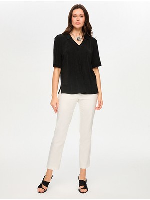 Faik Sönmez Polo Yaka Parlak Görünümlü Kısa Kol T-Shırt S26TSH078