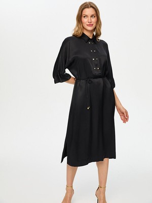 Faik Sönmez Yarım Patlı Kısa Kol Saten Torba Elbise S26ELB004