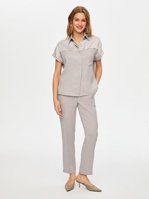 Faik Sönmez Saten Garnili Krep Kısa Kol Gömlek S26GML025