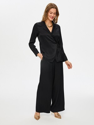 Faik Sönmez Beli Bağcık Detaylı Şık Saten Overshırt Tunik S26TNK004