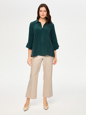 Faik Sönmez Yarım Patlı 3/4 Kol Cupro Bluz S26BLZ021